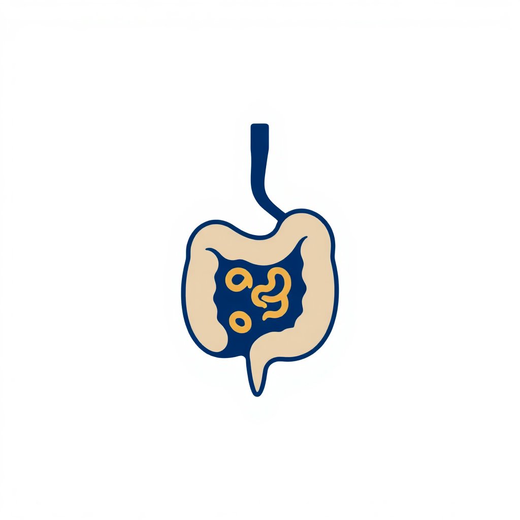 Minimalist luxury line-art icon representing healthy digestion and allergy relief, deep indigo blue with gold accents, professional therapy style, white background