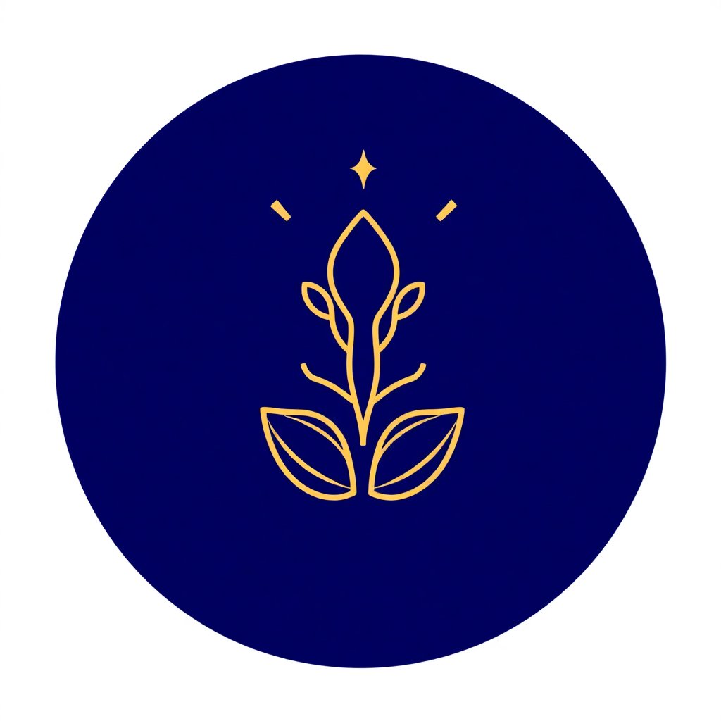 Minimalist luxury line-art icon representing habits and learning improvements, deep indigo blue with gold accents, professional therapy style, white background