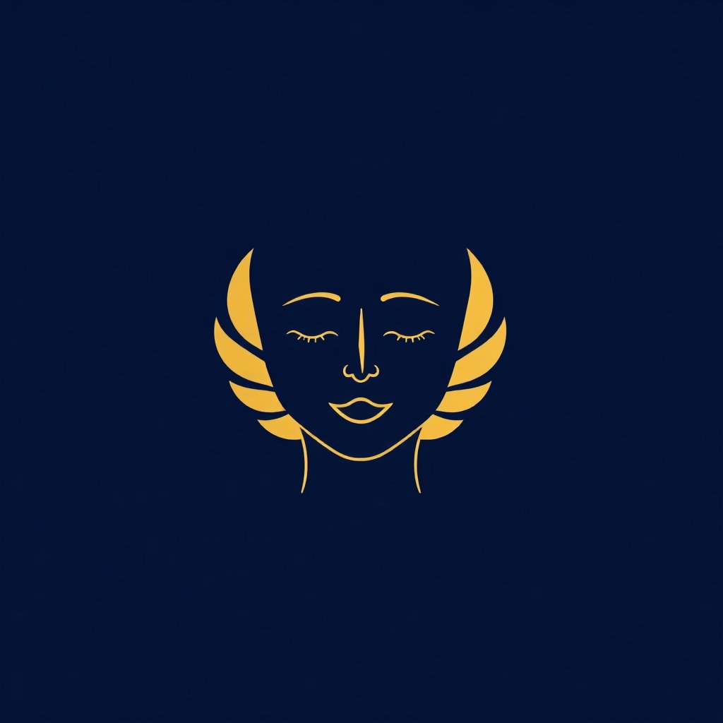 Minimalist luxury line-art icon representing positive mindset and emotional balance, deep indigo blue with gold accents, professional therapy style, white background